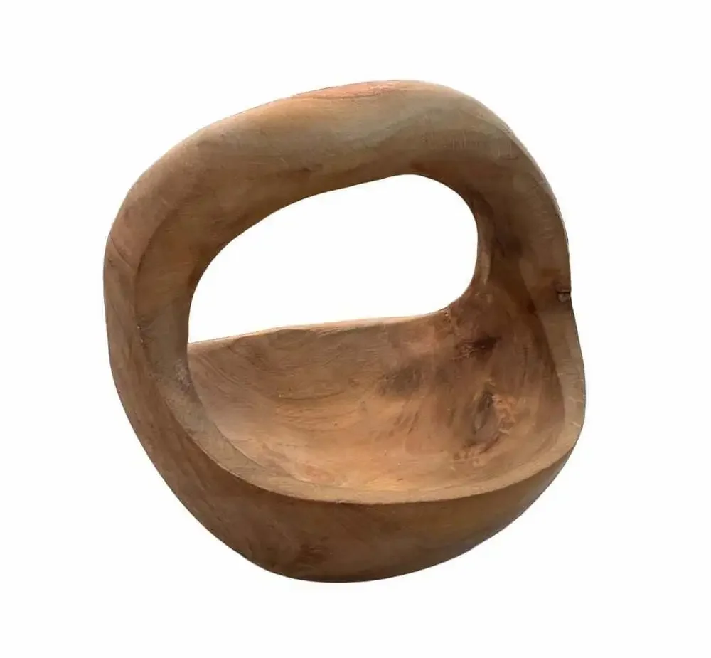 Hand Carved Teak Wood Basket with Handle